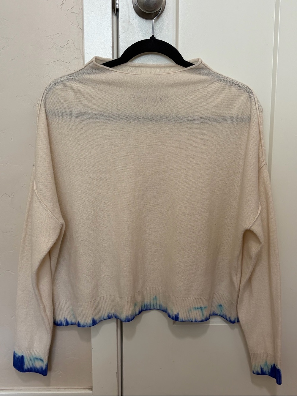 Anthropologie Pilcro Alani Cream Cashmere Mock Neck Sweater Blue Dye Hem Size XS